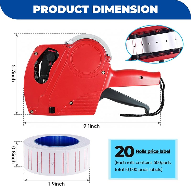 LonXFan Price Gun,Handheld Price Tag Gun Red Pricing Gun with Extra 10,000 Pad Labels and 2 Pack of Inks Price Guns Tool Set for Retail, Price Stamp for Groceries Price Labeling - Image 4